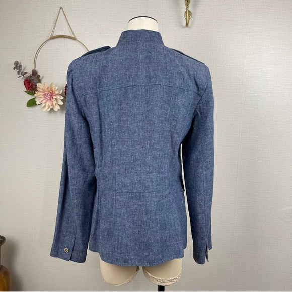 Banana Republic Women Blue Linen Cotton Blend Military Light Jacket 12 - Picture 3 of 12
